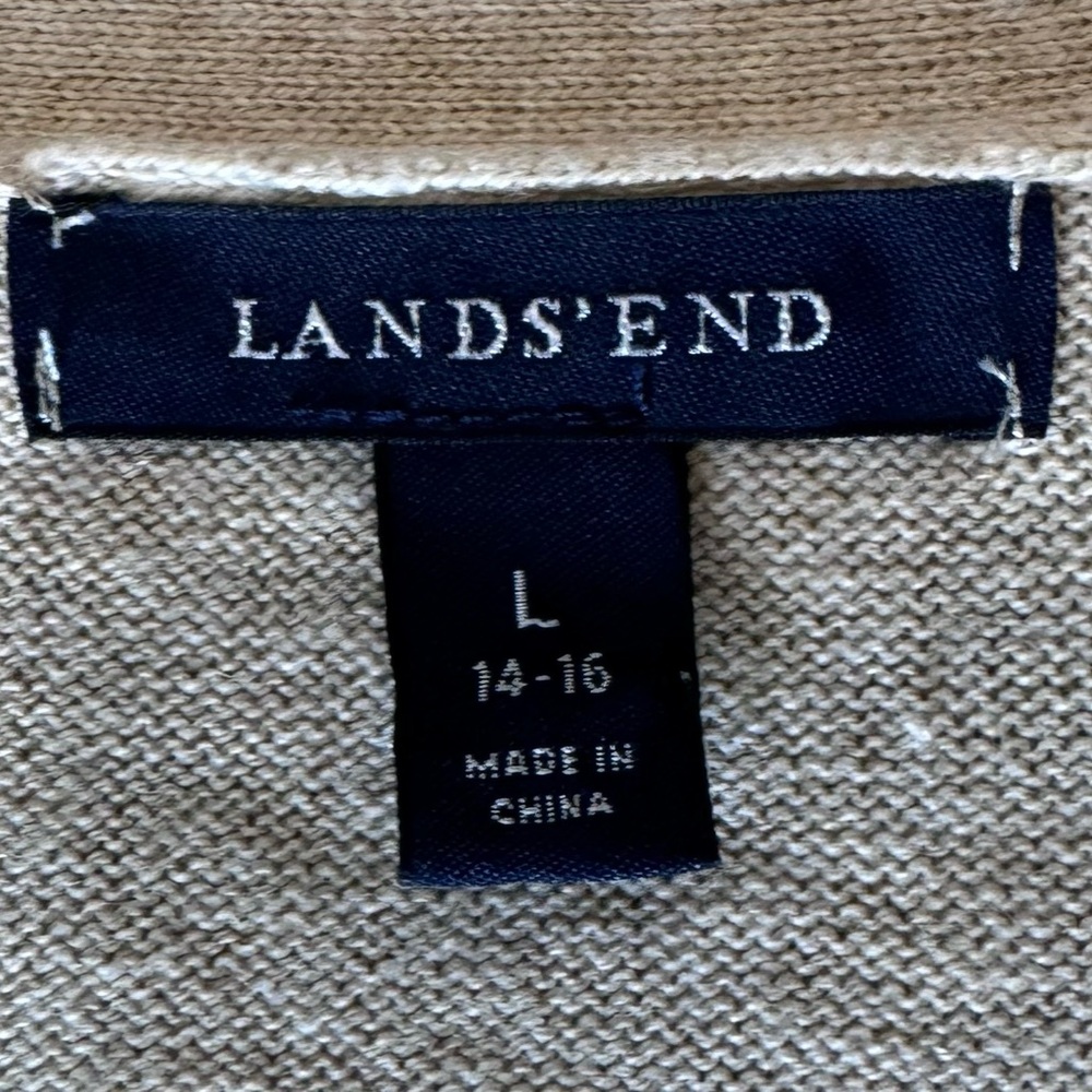 Lands' End Women's Tie-Neck Button Cardigan - Taupe - Picture 11 of 12